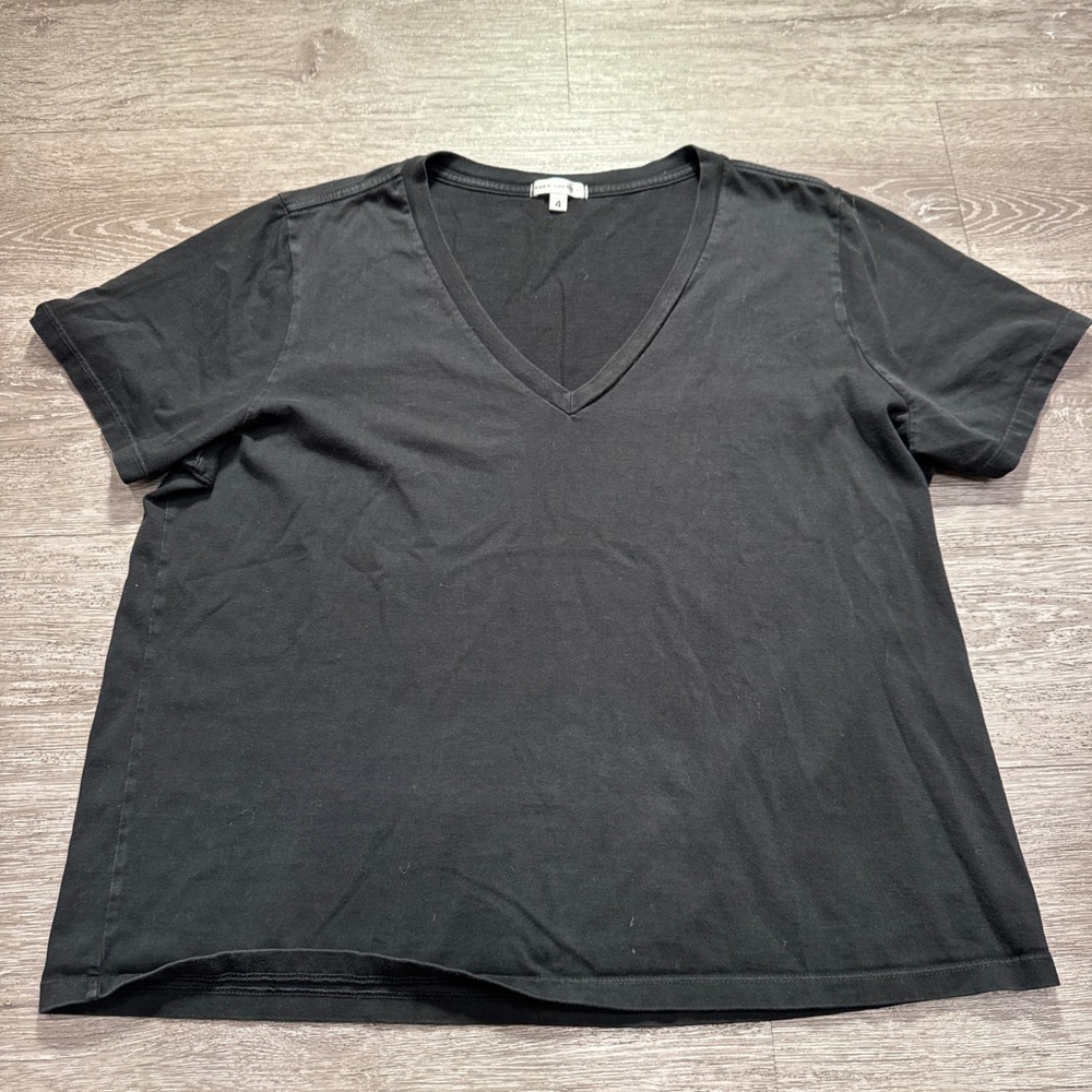 Good American Shirt Womens 4 Black Solid V Neck Supima Cotton Casual Essential